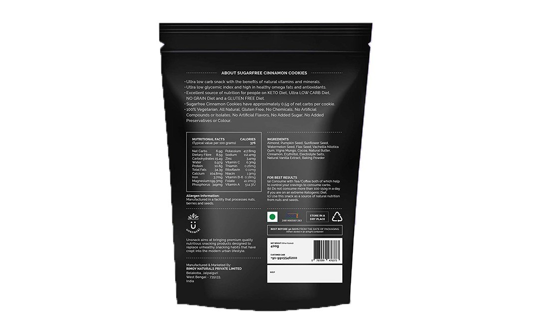 Unsnack Sugarfree Cinnamon Cookies    Pack  400 grams